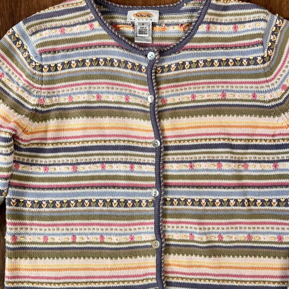 Vintage Talbots Spring Knitted Pastel Floral Cotton Cardigan Button Up Sz PS - Picture 7 of 12